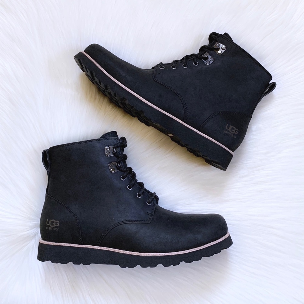 UGG Men’s Ritter Black Leather Waterproof Boots - Picture 2 of 8